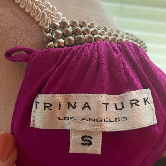 Trina Turk Pink Rhinestone Collared Sleeveless Top Blouse Size S Small - Picture 4 of 9